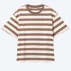 Camiseta de algodón de corte recto – Rayas blancas/marrones/melocotón Camiseta de algodón de corte recto – Rayas blancas/marrones/melocotón