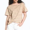 Camiseta de algodón de corte recto – Rayas rosa/caqui Camiseta de algodón de corte recto – Rayas rosa/caqui