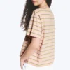 Camiseta de algodón de corte recto – Rayas rosa/caqui Camiseta de algodón de corte recto – Rayas rosa/caqui