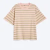 Camiseta de algodón de corte recto – Rayas rosa/caqui Camiseta de algodón de corte recto – Rayas rosa/caqui