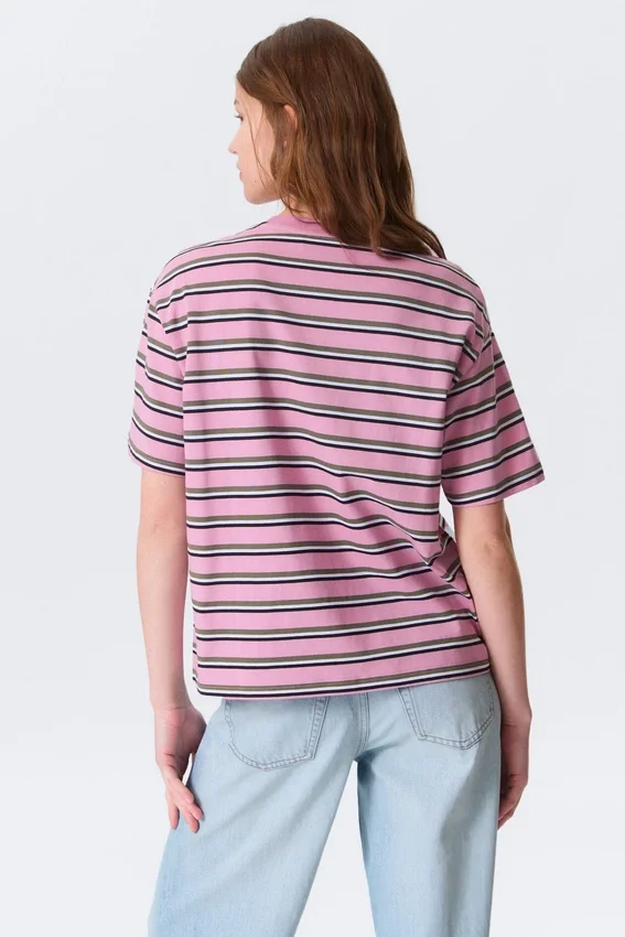 Camiseta de algodón de corte recto – Rayas rosas Camiseta de algodón de corte recto – Rayas rosas