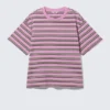 Camiseta de algodón de corte recto – Rayas rosas Camiseta de algodón de corte recto – Rayas rosas