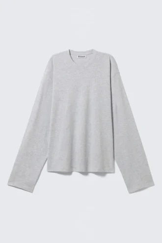 Camiseta de algodón de corte recto y manga larga – Gris jaspeado