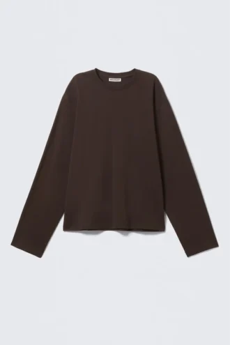 Camiseta de algodón de corte recto y manga larga – Marrón oscuro