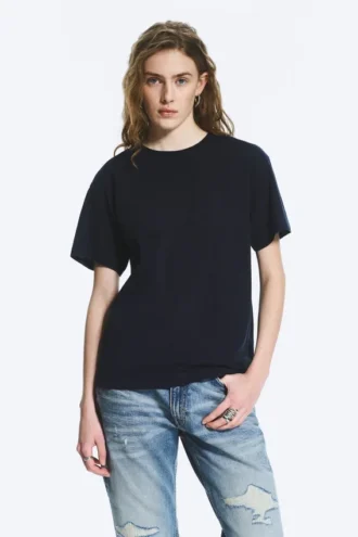 Camiseta de algodón de corte recto y suave – Azul marino oscuro