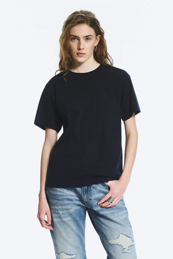 Camiseta de algodón de corte recto y suave – Azul marino oscuro Camiseta de algodón de corte recto y suave – Azul marino oscuro