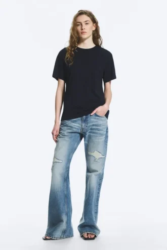 Camiseta de algodón de corte recto y suave – Azul marino oscuro