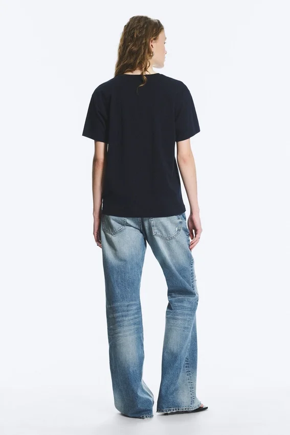 Camiseta de algodón de corte recto y suave – Azul marino oscuro Camiseta de algodón de corte recto y suave – Azul marino oscuro