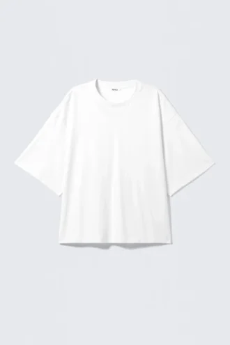 Camiseta de algodón de corte recto y tejido grueso – Blanco