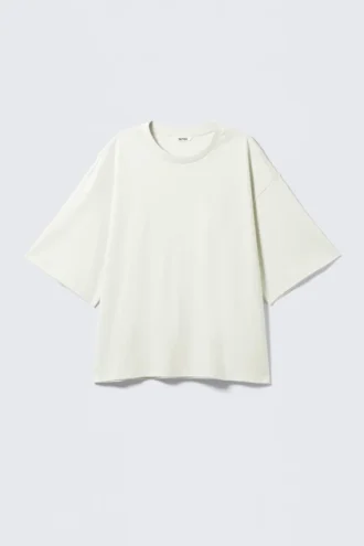 Camiseta de algodón de corte recto y tejido grueso – Verde claro apagado