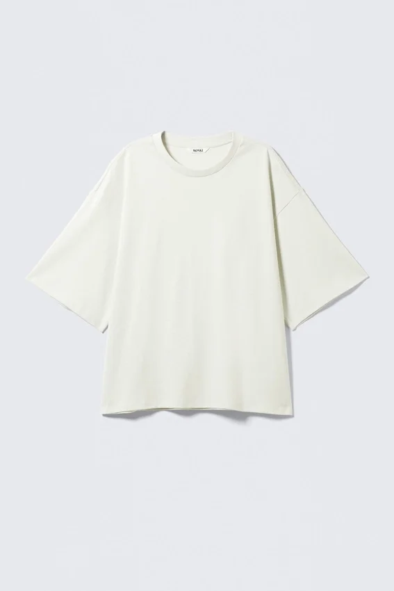Camiseta de algodón de corte recto y tejido grueso – Verde claro apagado Camiseta de algodón de corte recto y tejido grueso – Verde claro apagado