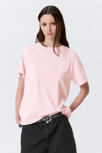 Camiseta de algodón de corte regular y suave – Rosa claro