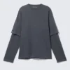 Camiseta de algodón de doble capa – Azul oscuro lavado Camiseta de algodón de doble capa – Azul oscuro lavado