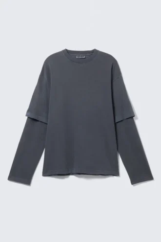 Camiseta de algodón de doble capa – Azul oscuro lavado
