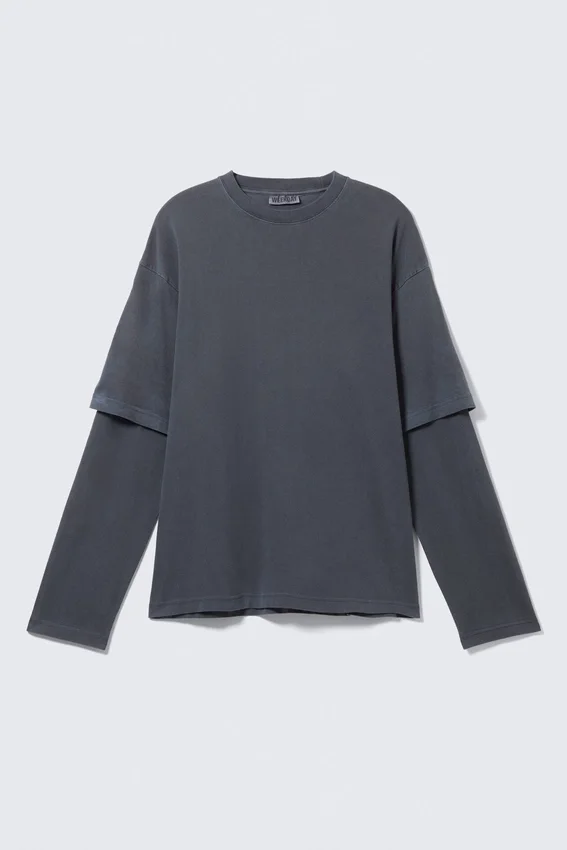 Camiseta de algodón de doble capa – Azul oscuro lavado Camiseta de algodón de doble capa – Azul oscuro lavado