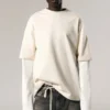 Camiseta de algodón de doble capa – Beige claro y blanco Camiseta de algodón de doble capa – Beige claro y blanco