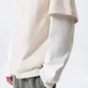 Camiseta de algodón de doble capa – Beige claro y blanco Camiseta de algodón de doble capa – Beige claro y blanco