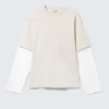 Camiseta de algodón de doble capa – Beige claro y blanco Camiseta de algodón de doble capa – Beige claro y blanco