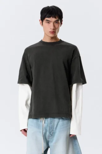 Camiseta de algodón de doble capa – Blanco y negro