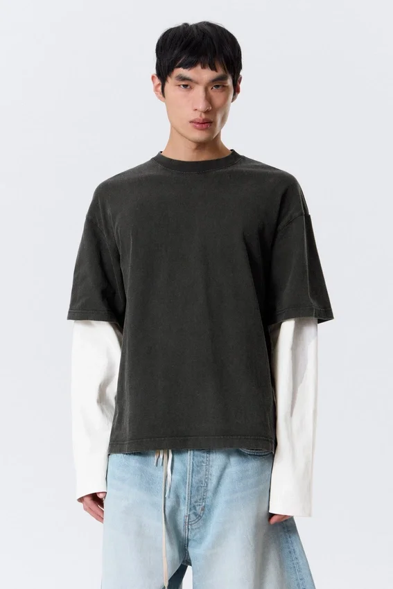 Camiseta de algodón de doble capa – Blanco y negro Camiseta de algodón de doble capa – Blanco y negro