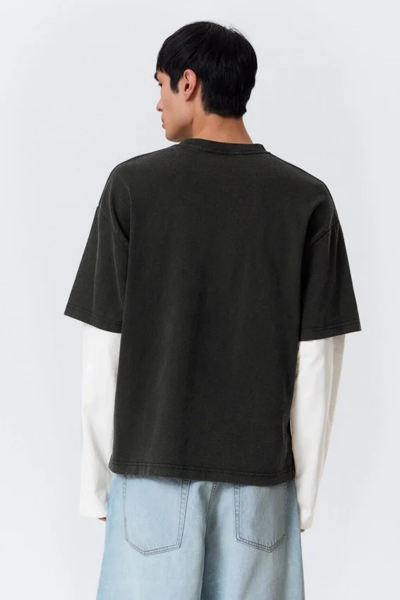 Camiseta de algodón de doble capa – Blanco y negro Camiseta de algodón de doble capa – Blanco y negro