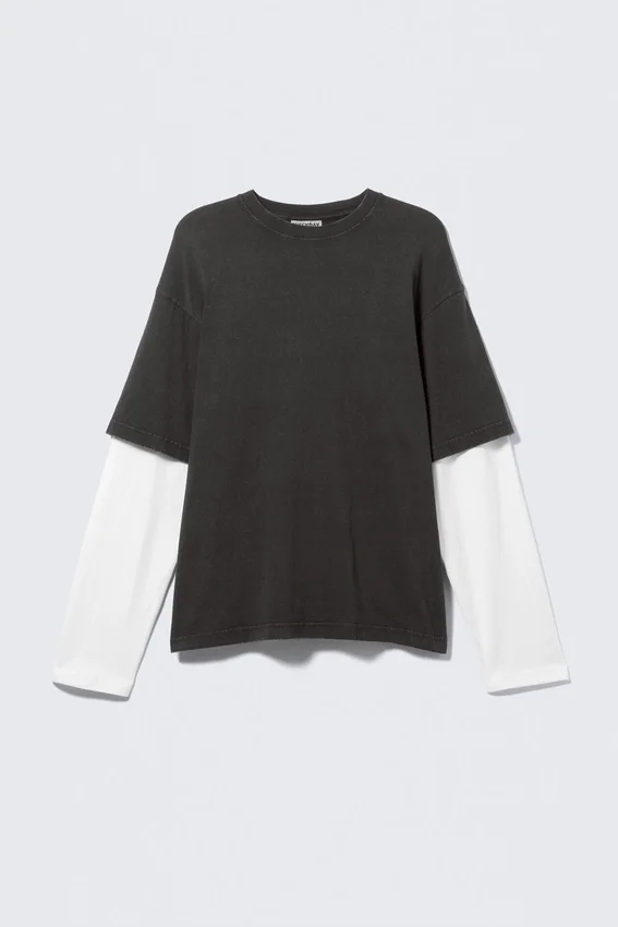 Camiseta de algodón de doble capa – Blanco y negro Camiseta de algodón de doble capa – Blanco y negro