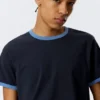 Camiseta de algodón de manga corta con ribetes en contraste – Azul oscuro – Ribete azul claro Camiseta de algodón de manga corta con ribetes en contraste – Azul oscuro – Ribete azul claro