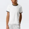 Camiseta de algodón de manga corta con ribetes en contraste – Blanca – Ribete negro Camiseta de algodón de manga corta con ribetes en contraste – Blanca – Ribete negro