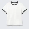 Camiseta de algodón de manga corta con ribetes en contraste – Blanca – Ribete negro Camiseta de algodón de manga corta con ribetes en contraste – Blanca – Ribete negro
