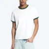 Camiseta de algodón de manga corta con ribetes en contraste – Blanca – Ribete verde Camiseta de algodón de manga corta con ribetes en contraste – Blanca – Ribete verde