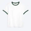Camiseta de algodón de manga corta con ribetes en contraste – Blanca – Ribete verde Camiseta de algodón de manga corta con ribetes en contraste – Blanca – Ribete verde