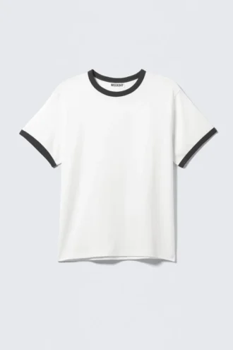 Camiseta de algodón de manga corta con ribetes en contraste – Blanco y negro