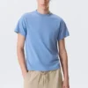 Camiseta de algodón de manga corta encogida – Azul Camiseta de algodón de manga corta encogida – Azul