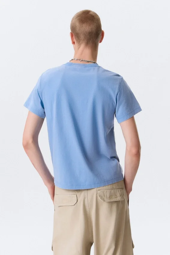 Camiseta de algodón de manga corta encogida – Azul Camiseta de algodón de manga corta encogida – Azul
