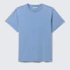 Camiseta de algodón de manga corta encogida – Azul Camiseta de algodón de manga corta encogida – Azul