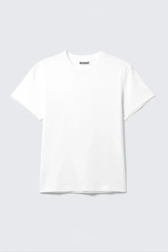 Camiseta de algodón de manga corta encogida – Blanca