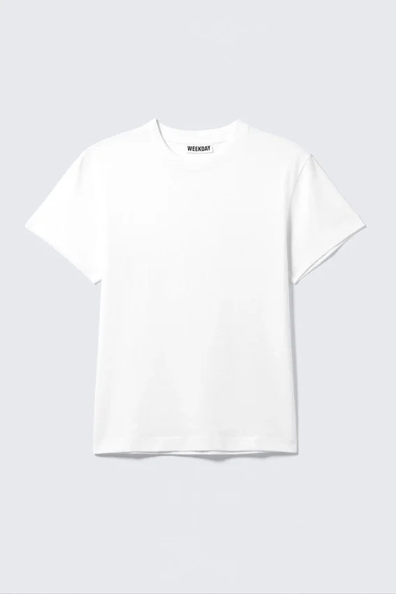 Camiseta de algodón de manga corta encogida – Blanca Camiseta de algodón de manga corta encogida – Blanca