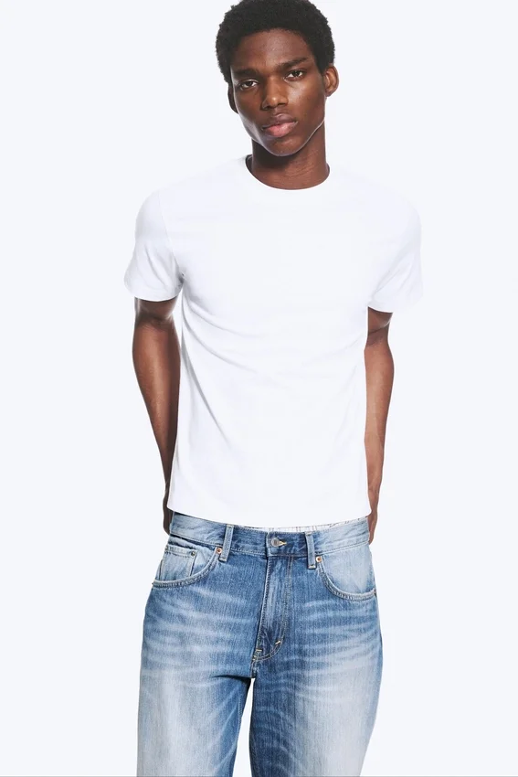Camiseta de algodón de manga corta encogida – Blanca Camiseta de algodón de manga corta encogida – Blanca