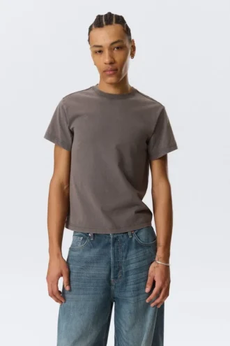 Camiseta de algodón de manga corta encogida – Gris oscuro