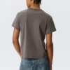 Camiseta de algodón de manga corta encogida – Gris oscuro Camiseta de algodón de manga corta encogida – Gris oscuro