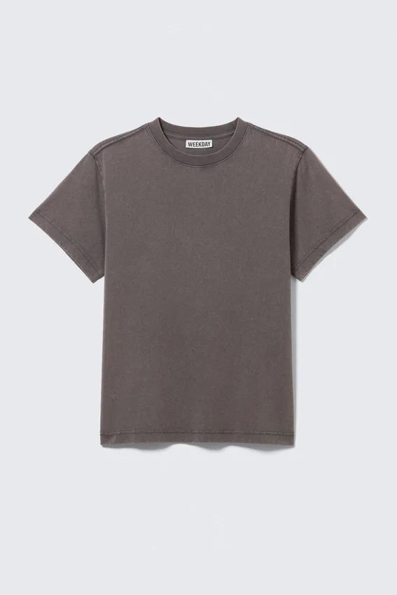 Camiseta de algodón de manga corta encogida – Gris oscuro Camiseta de algodón de manga corta encogida – Gris oscuro