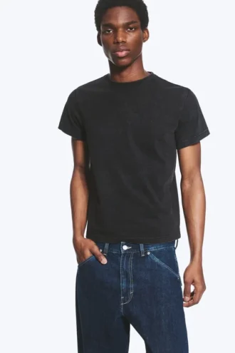 Camiseta de algodón de manga corta encogida – Negro desgastado Camiseta de algodón de manga corta encogida – Negro desgastado