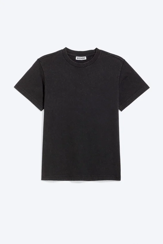 Camiseta de algodón de manga corta encogida – Negro desgastado Camiseta de algodón de manga corta encogida – Negro desgastado