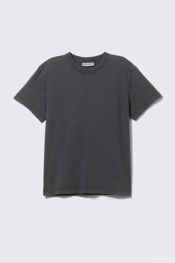 Camiseta de algodón de manga corta encogida – Negro lavado Camiseta de algodón de manga corta encogida – Negro lavado