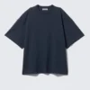 Camiseta de algodón de manga corta oversize – Azul marino Camiseta de algodón de manga corta oversize – Azul marino