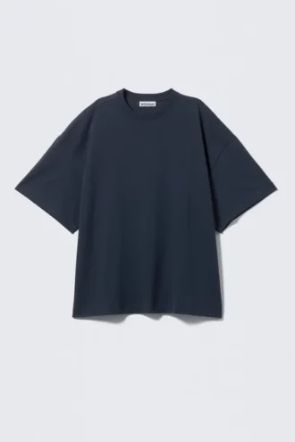 Camiseta de algodón de manga corta oversize – Azul marino
