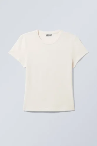 Camiseta de algodón de manga corta y corte entallado – Blanco roto