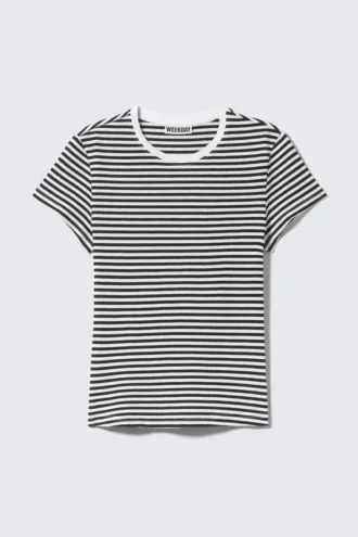 Camiseta de algodón de manga corta y corte entallado – Rayas blancas y negras