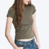 Camiseta de algodón de manga corta y corte entallado – Verde caqui apagado Camiseta de algodón de manga corta y corte entallado – Verde caqui apagado