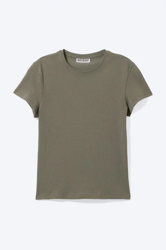 Camiseta de algodón de manga corta y corte entallado – Verde caqui apagado Camiseta de algodón de manga corta y corte entallado – Verde caqui apagado